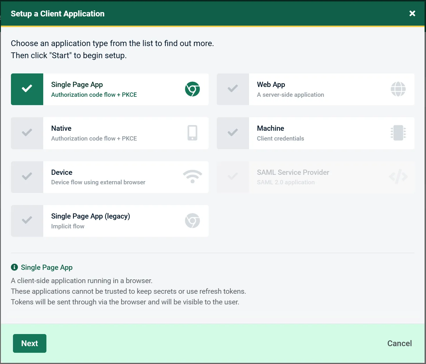 Add client application wizard