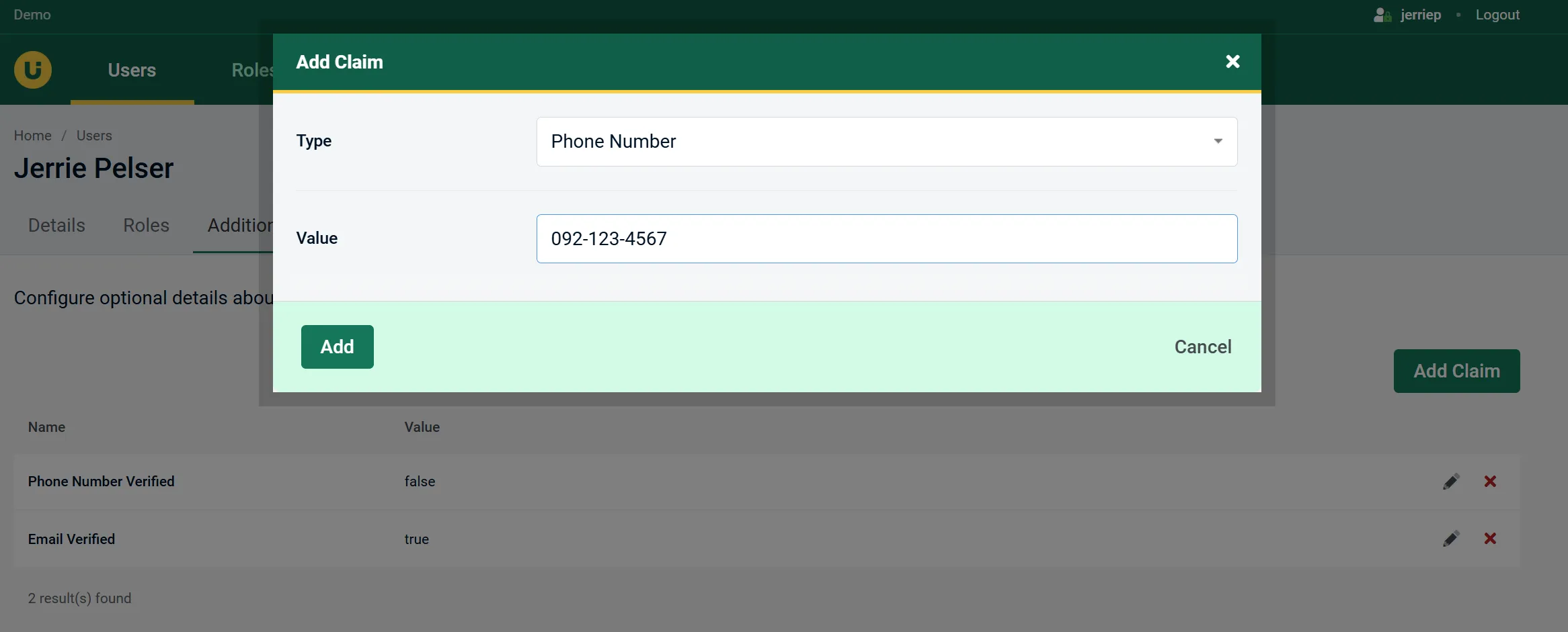 Manage user claims